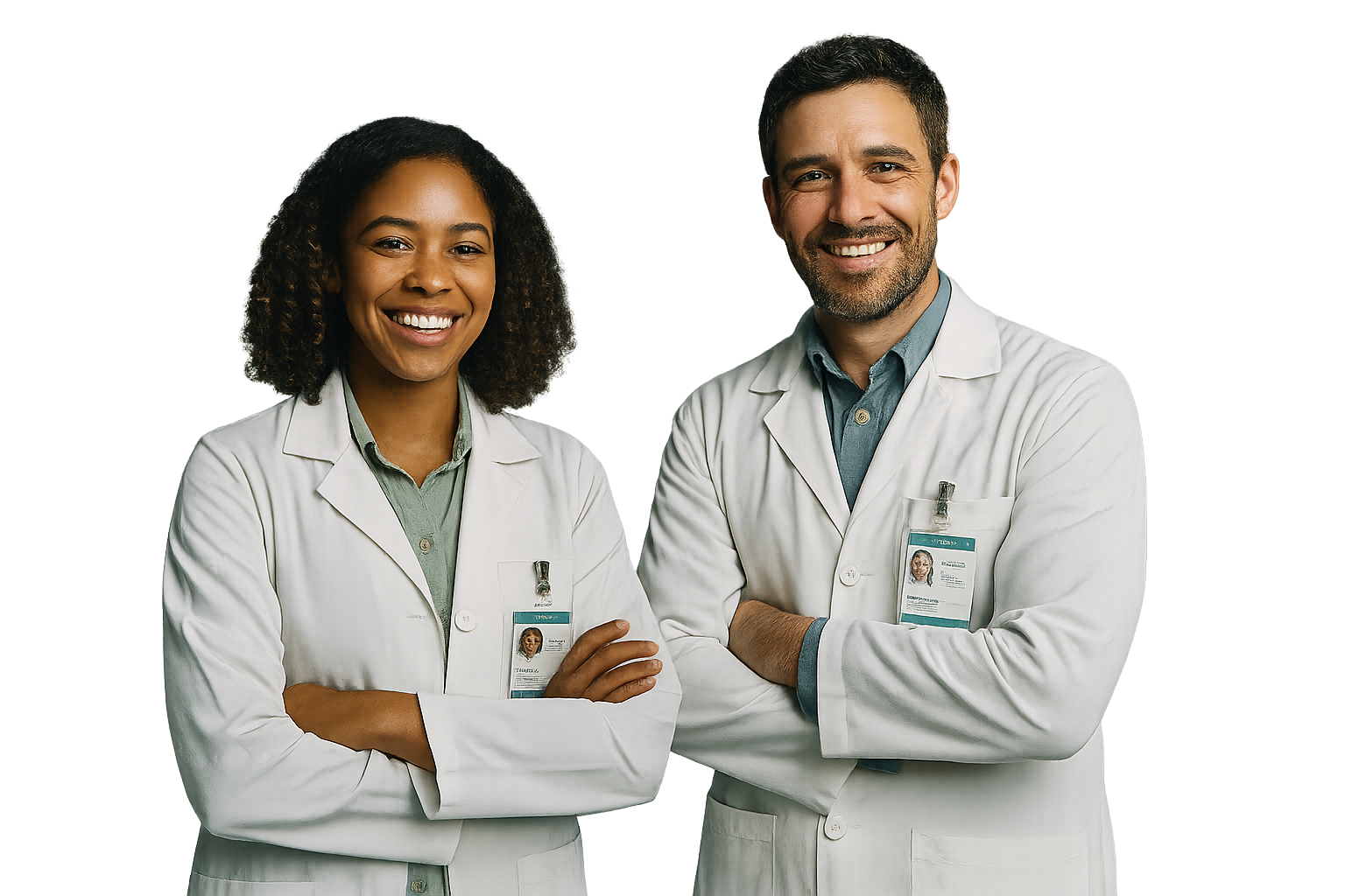 Farmacéuticos sonrientes en primer plano